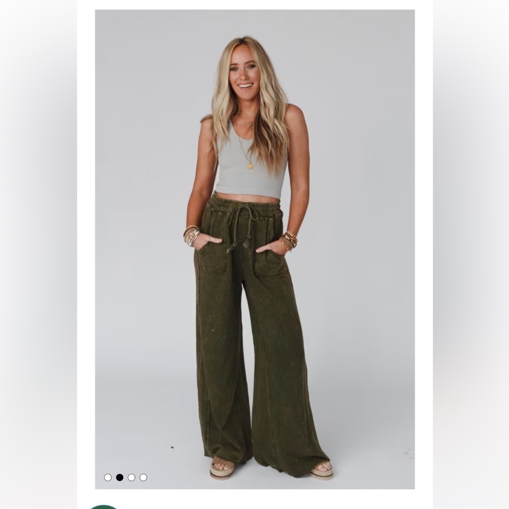 Three Bird Nest Olive Green Wide Leg Pants